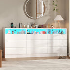 Drawer Dresser for Bedroom with Power Outlet, White Dressers with LED Light, Dresser Chest of Drawers for Closet, Wooden Dressers Organizer Cabinet for Living Room, Entryway, Hallway (White 9 Drawers)
