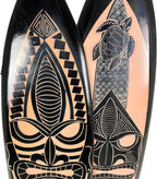 Things2Die4 Decorative Set of 2 Wall-Hanging Surfboards – Hand-Carved Wood with Tiki Mask Designs – Black with Natural Brown Accents – 39 inches Long – Tropical Island Inspired Wall Art