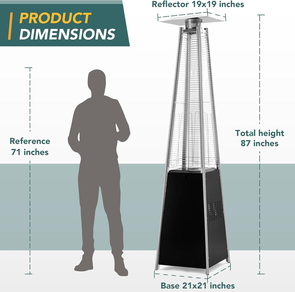 Pamapic Patio Heater with Cover  48 000 BTU Pyramid Flame Outdoor Heater Quartz Glass Tube 87" Propane Heater