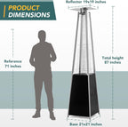 Pamapic Patio Heater with Cover  48 000 BTU Pyramid Flame Outdoor Heater Quartz Glass Tube 87" Propane Heater