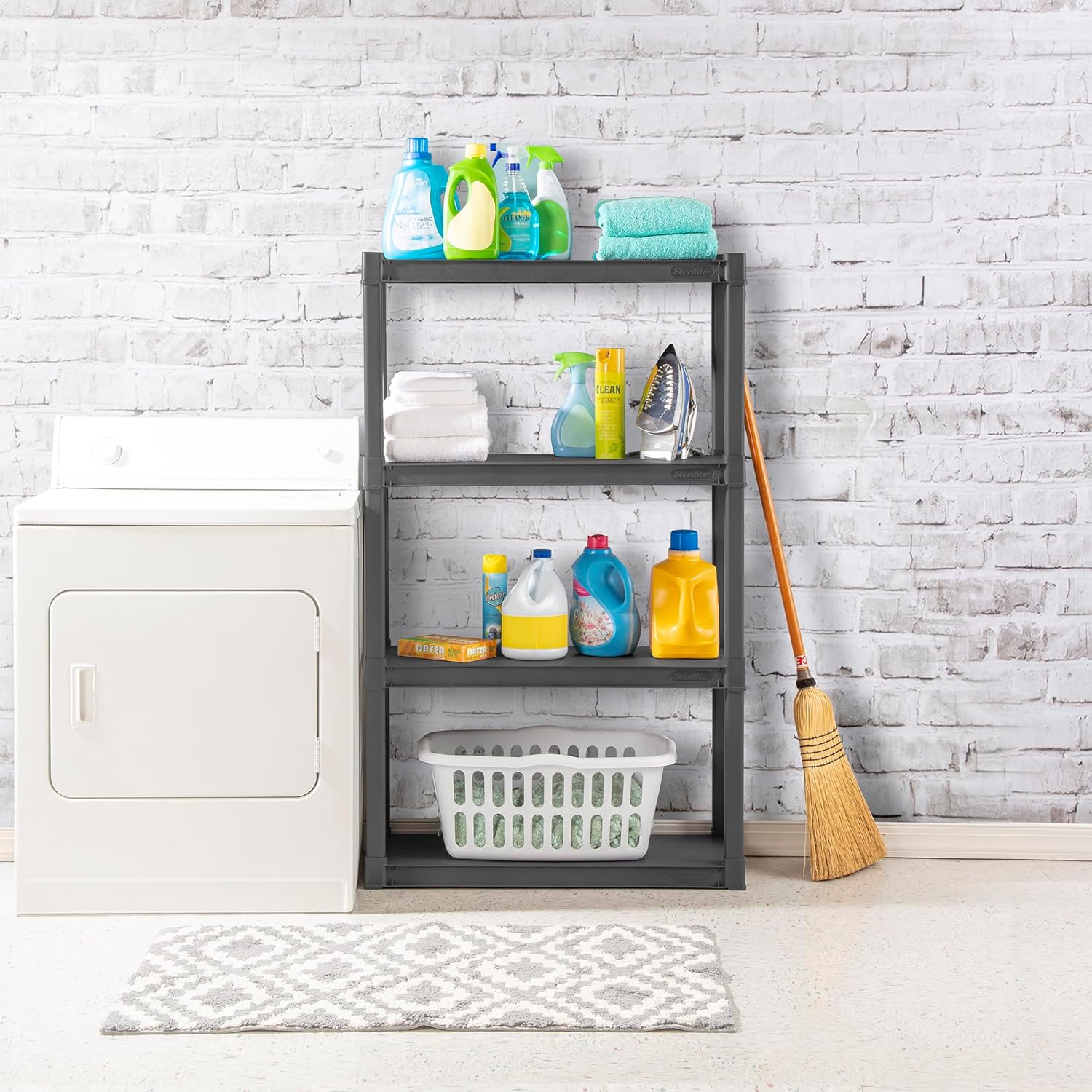 Sterilite 6-Pack 4 Shelf Unit, Heavy-Duty Shelving Storage and Utility Rack - Standing Plastic Organizer Shelves for Kitchen, Bathroom, and Garage