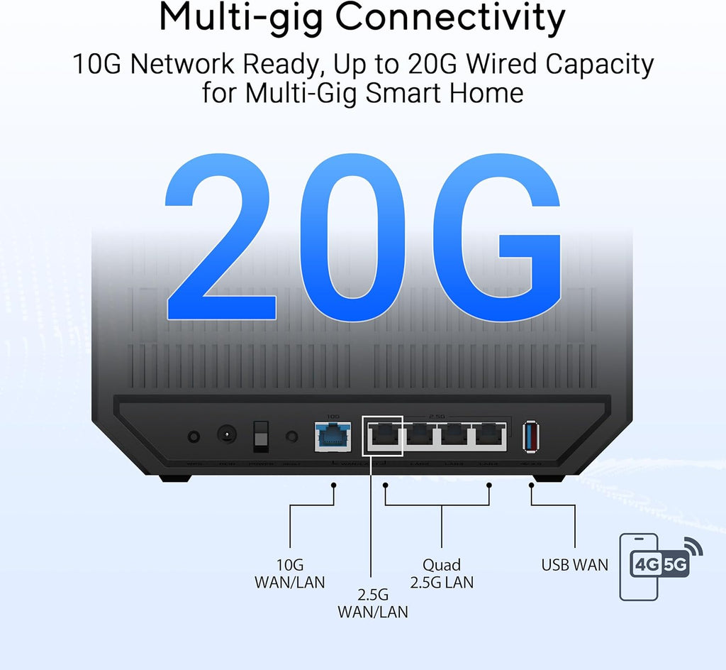 ASUS RT-BE92U BE9700 Tri-Band WiFi 7 Router  Supports New 320MHz Bandwidth & 4096-QAM  MLO  AI WAN Detection  AiMesh Support  Subscription-Free Network Security & Comprehensive VPN Features