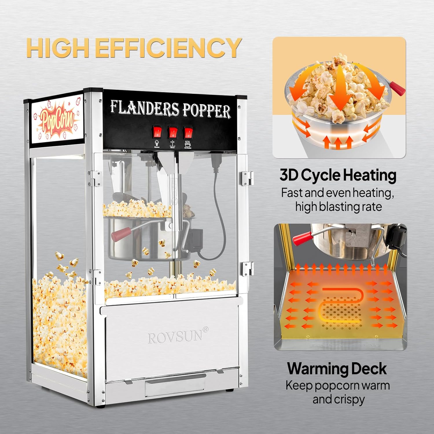 ROVSUN Commercial Popcorn Machine Movie Theater Style with 12 Ounce Kettle Makes Up to 80 Cups, Countertop Popcorn Maker Machine w/Stainless Steel Scoop, Oil Spoon & 3 Popcorn Cups, ETL Certified