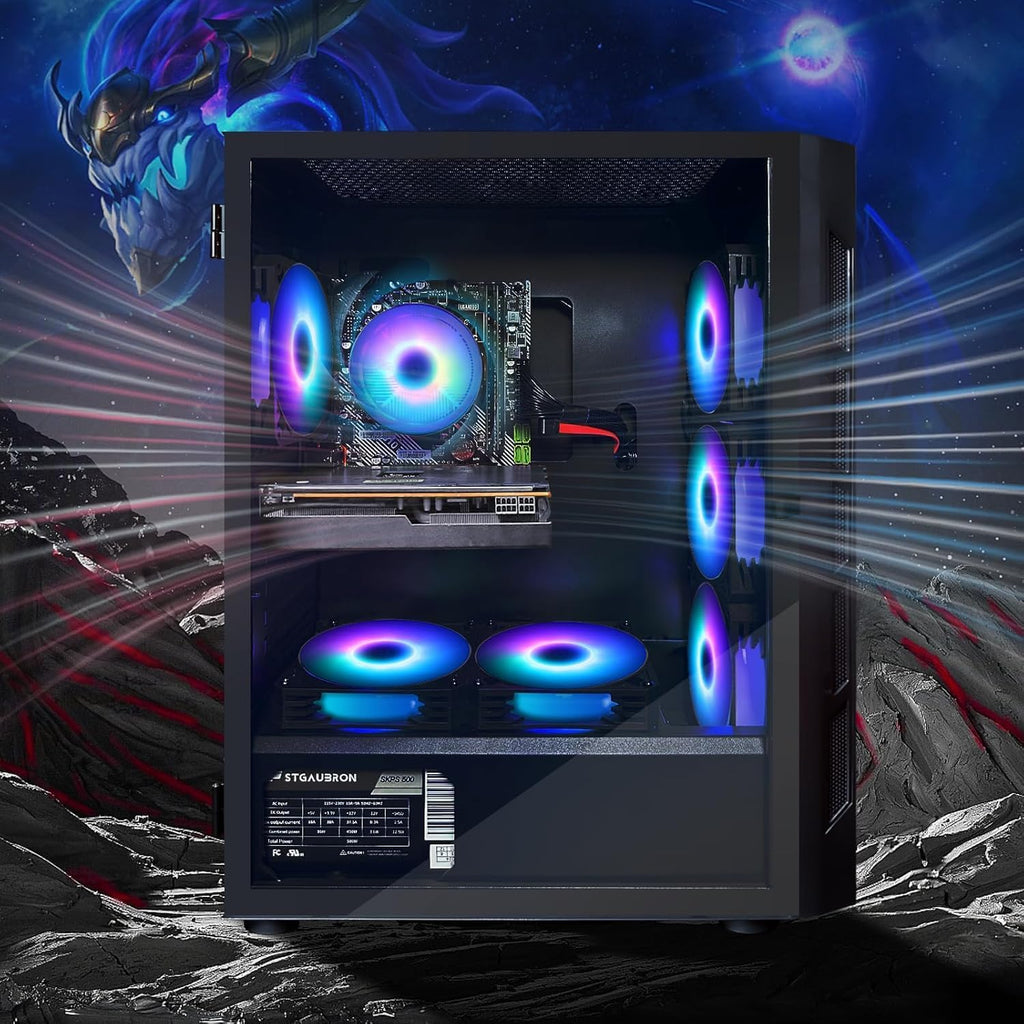 STGAubron Gaming PC Computer Desktop  Intel Core i7-6700 up to 4.0G  Radeon RX 5700XT 8G  16G DDR4  1T SSD  WiFi  BT 5.0  RGB Fan x6  Windows 11 Home