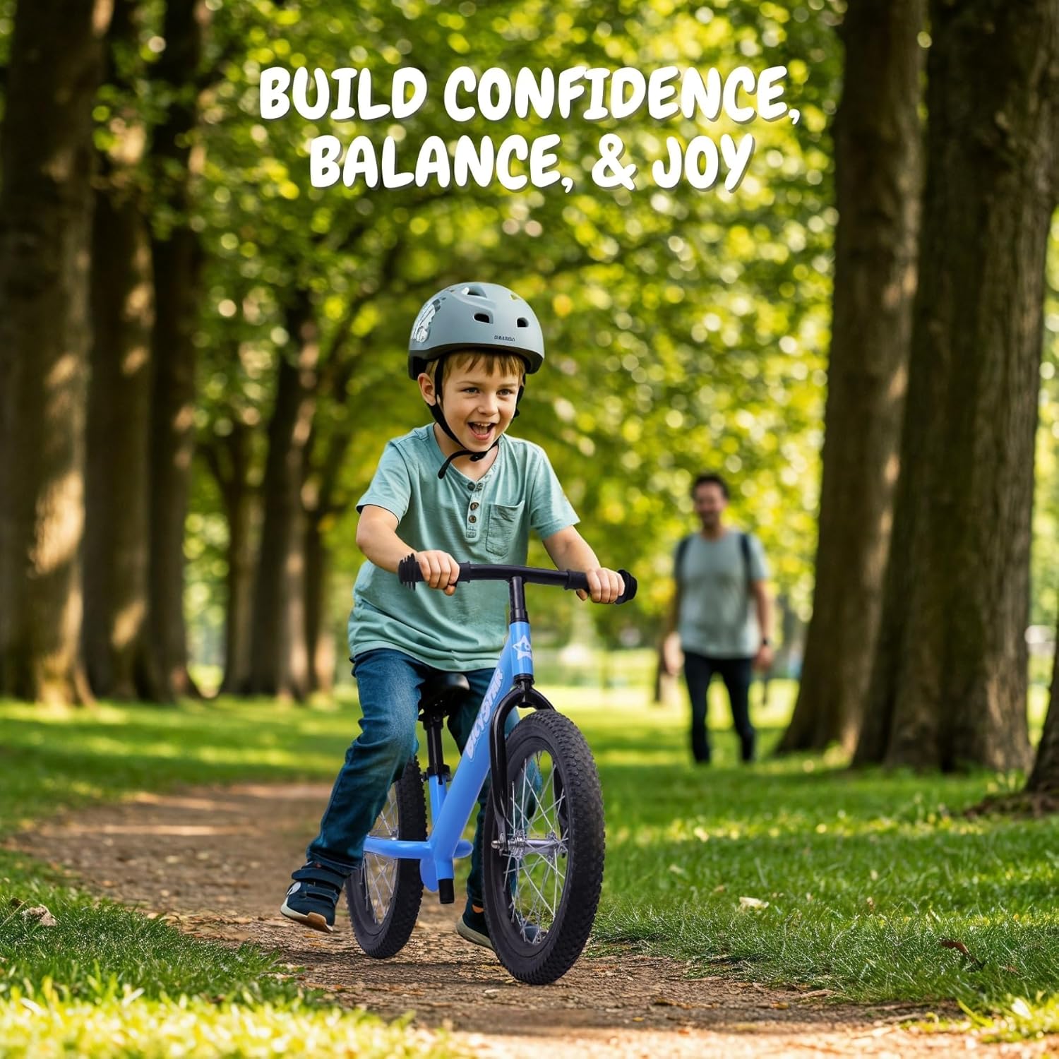 Bicystar 16 Inch Kids Balance Bike for 5-8 Year Old, No Pedals, Air Tires, Footrests, Adjustable Height for Big Boys, Girls