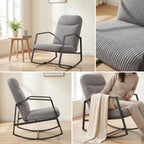 Kinfant Mid Century Modern Rocking Chair, Corduroy Upholstered Accent Chair with Metal Frame, High Back Nursery Glider Rocker, Comfy Reading Lounge Chair for Living Room Bedroom Small Space (Grey)