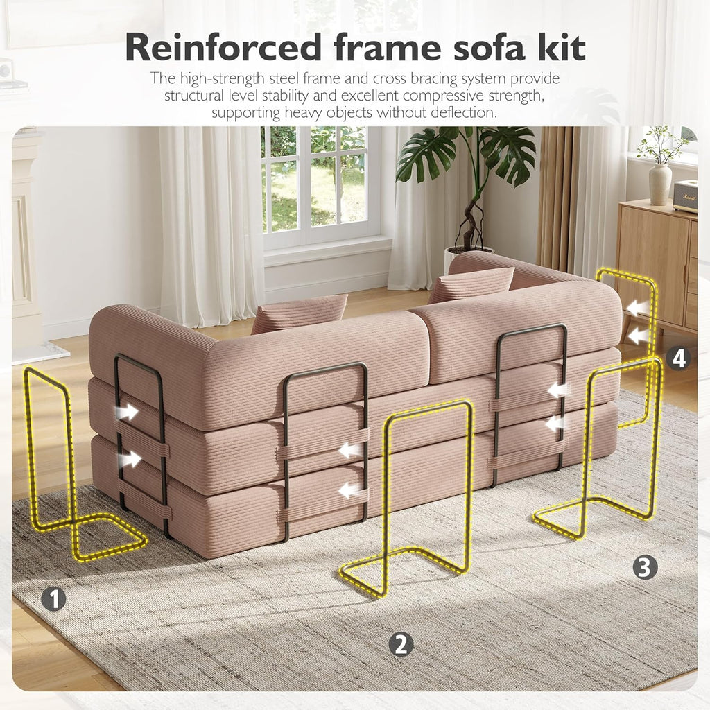 79in Convertible Sofa Bed, Corduroy Boneless Couch Bed, Futon Sleeper Sofa Pull Out Bed, Foldable Couch for Living Room Apartment, No Assembly Required