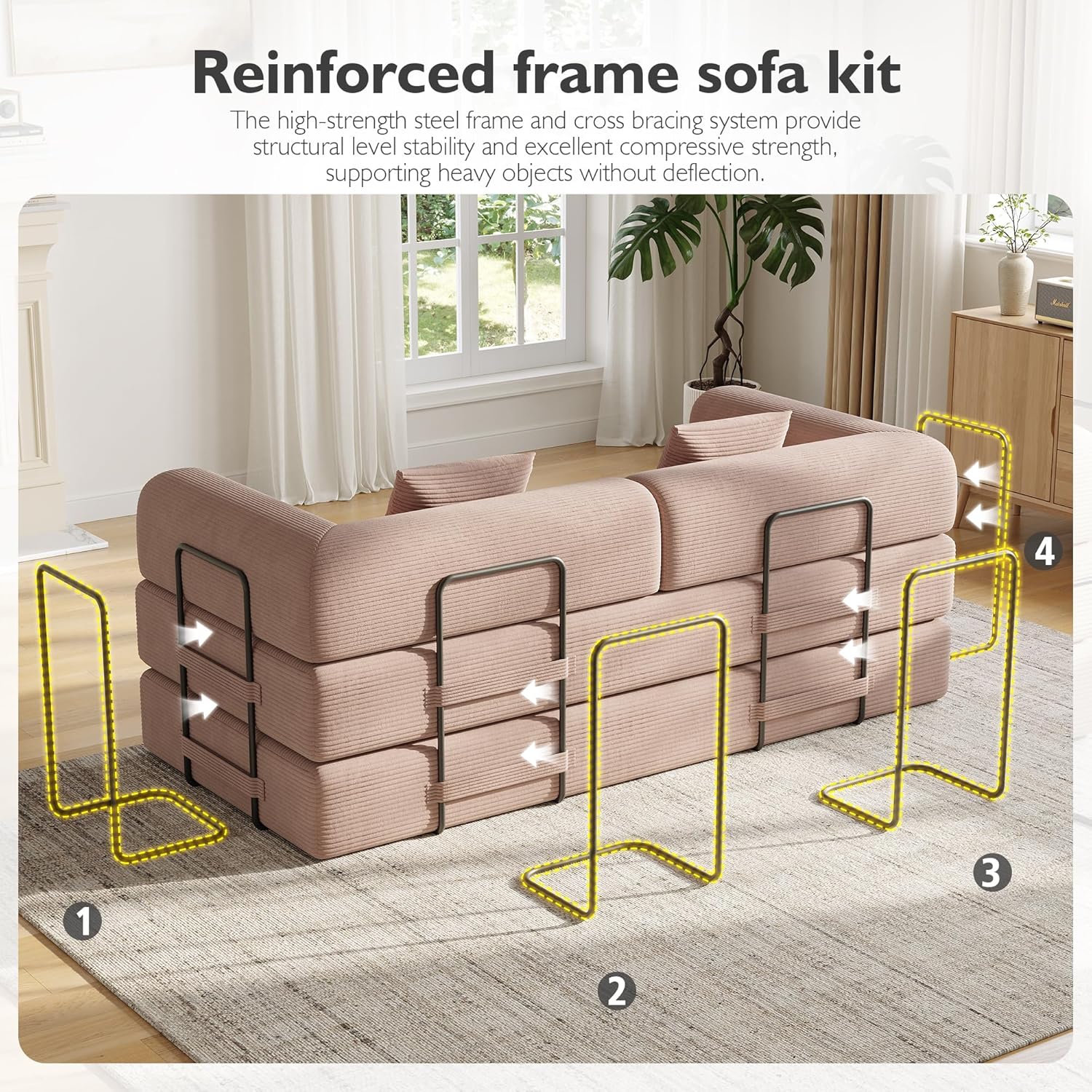 79in Convertible Sofa Bed, Corduroy Boneless Couch Bed, Futon Sleeper Sofa Pull Out Bed, Foldable Couch for Living Room Apartment, No Assembly Required