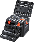 VEVOR Mechanics Tool Set, 297-Piece Mechanic Tool Kit, 1/4 in, 3/8 in, and 1/2 in Drive, SAE and Metric Socket Set, Wrenches, Screwdriver Bits, Accessories, and Storage Case, for Automotive Repair