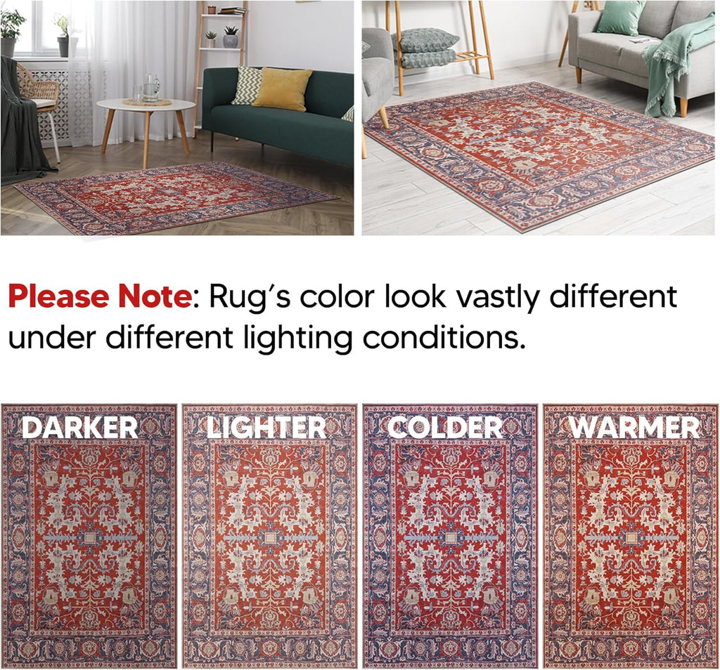 Keen Home Design 10x14 Rug - Machine Washable Area Rug with Non-Slip Backing, Ideal for Living Room, Dining Room, Bedroom - Vintage, Easy Clean, Durable, Low Pile Rug - (9'7" x 14')