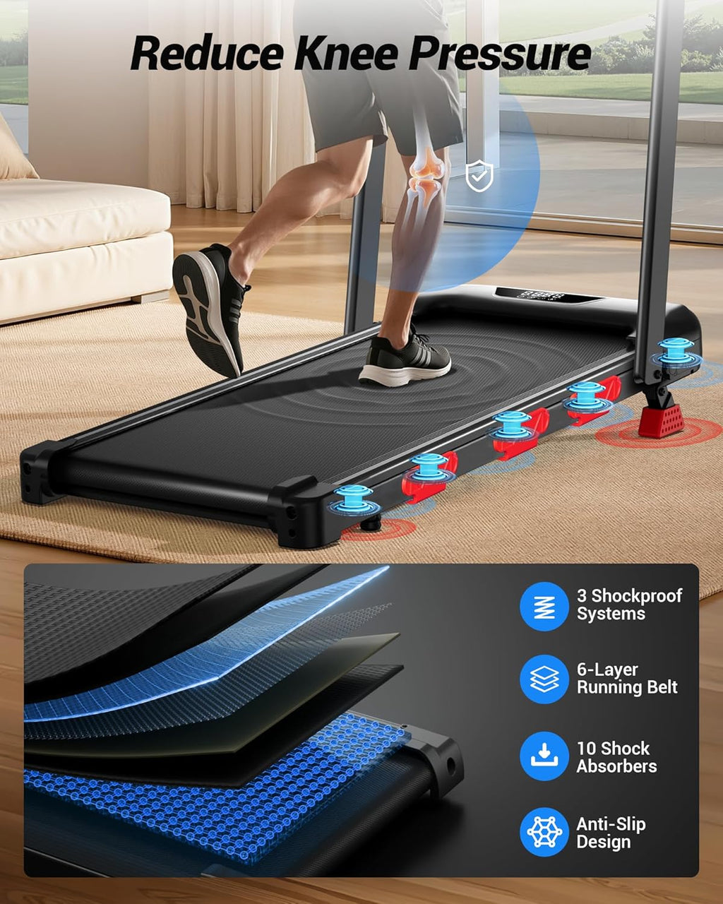 Walking Pad with 15% Incline 2.5HP Foldable Walking Pad with Handle Bar 0.6-6.2MPH Under Desk Compact Treadmills for Home 300LBS with Romote Control