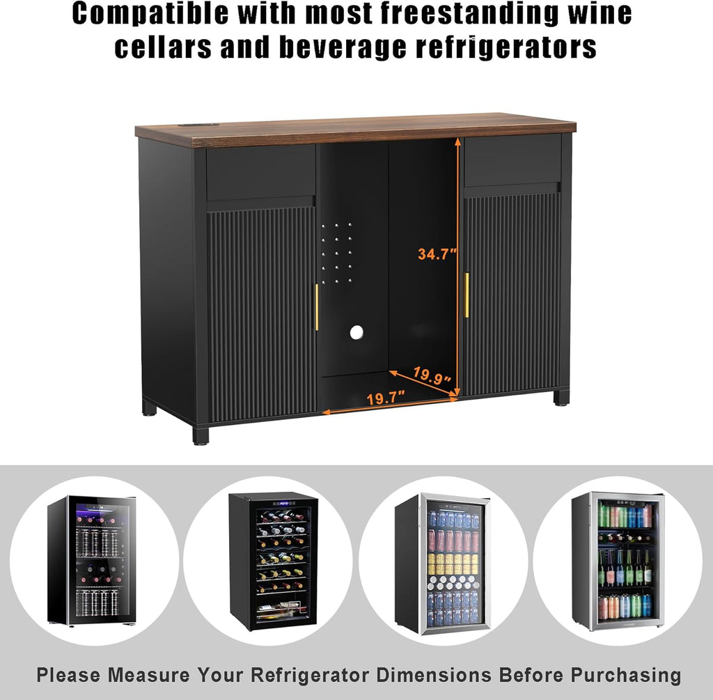 GDLF Large Coffee Bar Cabinet with Fridge Space, Mini Fridge Cabinet with Wine Storage, Buffet Sideboard Table for Home, Fluted Modern Design,53.2" L