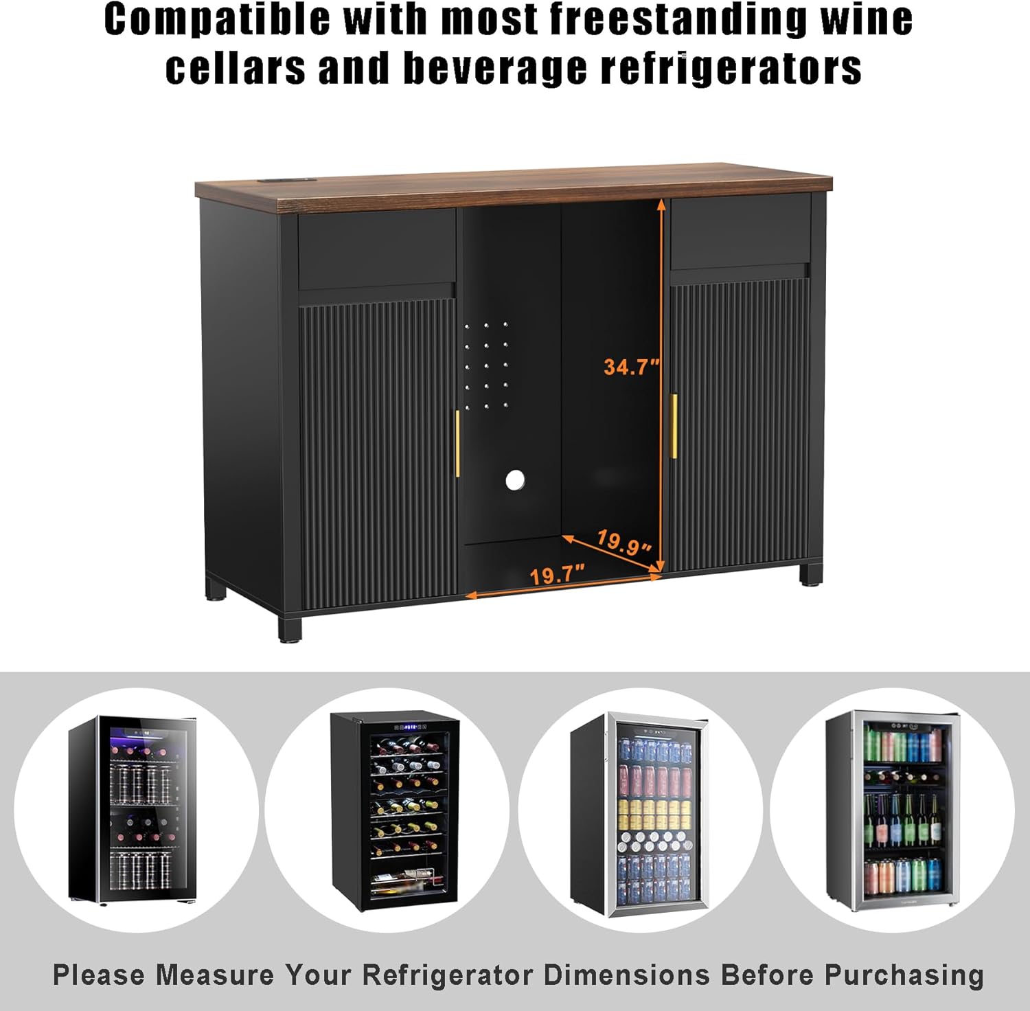 GDLF Large Coffee Bar Cabinet with Fridge Space, Mini Fridge Cabinet with Wine Storage, Buffet Sideboard Table for Home, Fluted Modern Design,53.2" L
