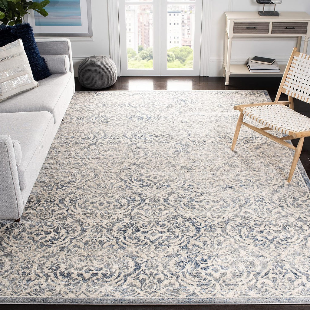 SAFAVIEH Brentwood Collection Area Rug - 10' x 13', Light Grey & Blue, Damask Design, Non-Shedding & Easy Care, Ideal for High Traffic Areas in Living Room, Bedroom (BNT810G)