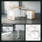63" Standing Desk with File Cabinet, Privacy Panel, AC/USB, 1.18" Desktop, Executive L Shaped Height Adjustable Electric Stand Up Desk, Home Office Table with 3 Drawers, Light Walnut