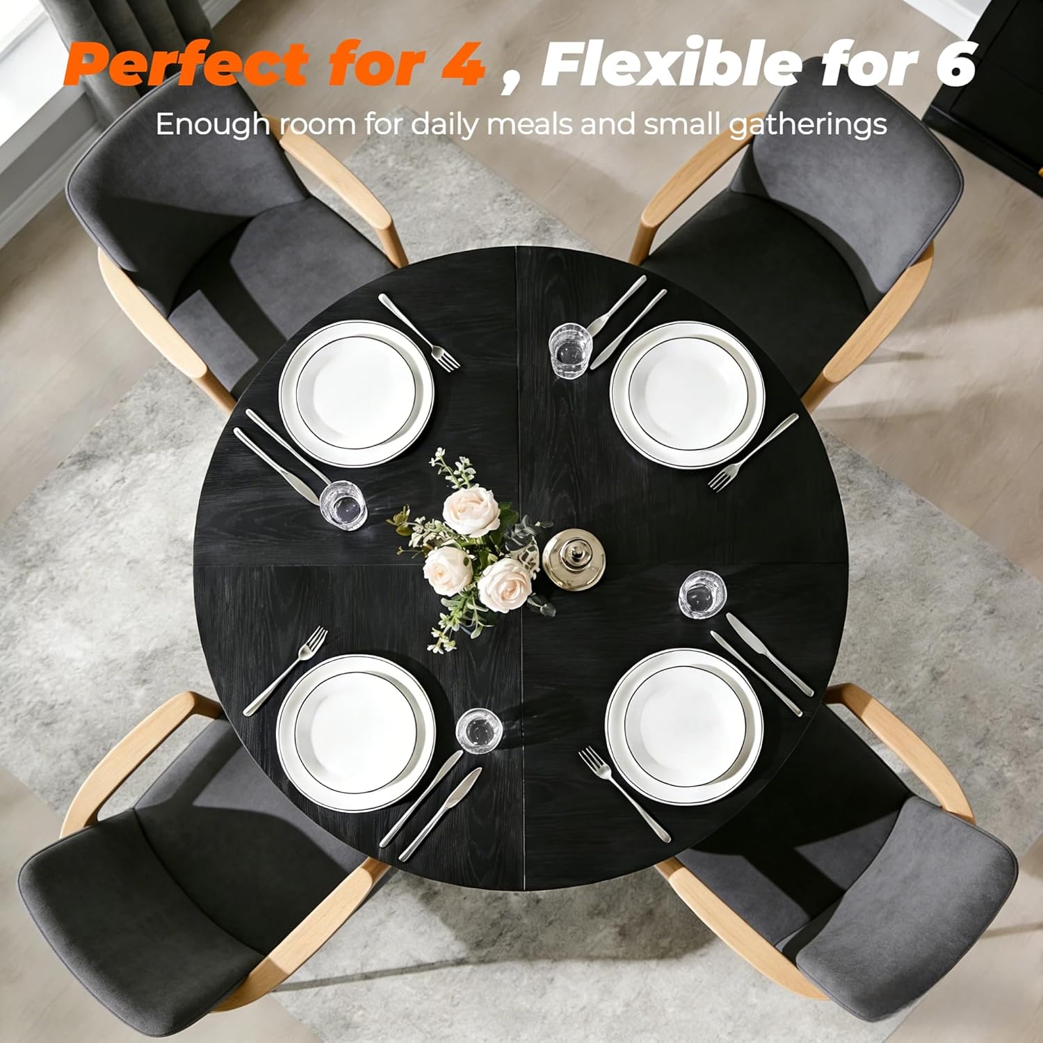 OKD 47 Inch Modern Wood Round Dining Table for 4, Dining Room Table with Stable Cross Pedestal Base & Thick Tabletop, Sturdy Circle Kitchen Table for Dinner Room, Kitchen, Nook, Black Oak