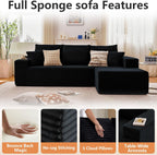 96" Modular Sectional Sofa, Modern Corduroy Cloud Couch with Deep Seat, Boneless Couch Upholstered 3-Seater L-Shaped Sofa for Living Room, No Assembly Required (Black, Right-Facing Chaise)
