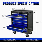 7 Drawers Rolling Tool Cart on Wheels, Multifunctional Organizer Tool Chest Tool Case , Trolley Tool Storage Tool Box for Workshop,Garage,Repair Shop (7 Drawers 24.2"W×12.9"D×29.9"H-Black&Blue)