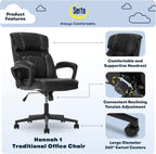 Serta Hannah Executive Home Office Desk Chair, Ergonomic Mid-Back with Lumbar Support, Firm Seat Cushion, Layered Body Pillows, Padded Armrests, Swivel Base, Easy Assembly, Bonded Leather, Black
