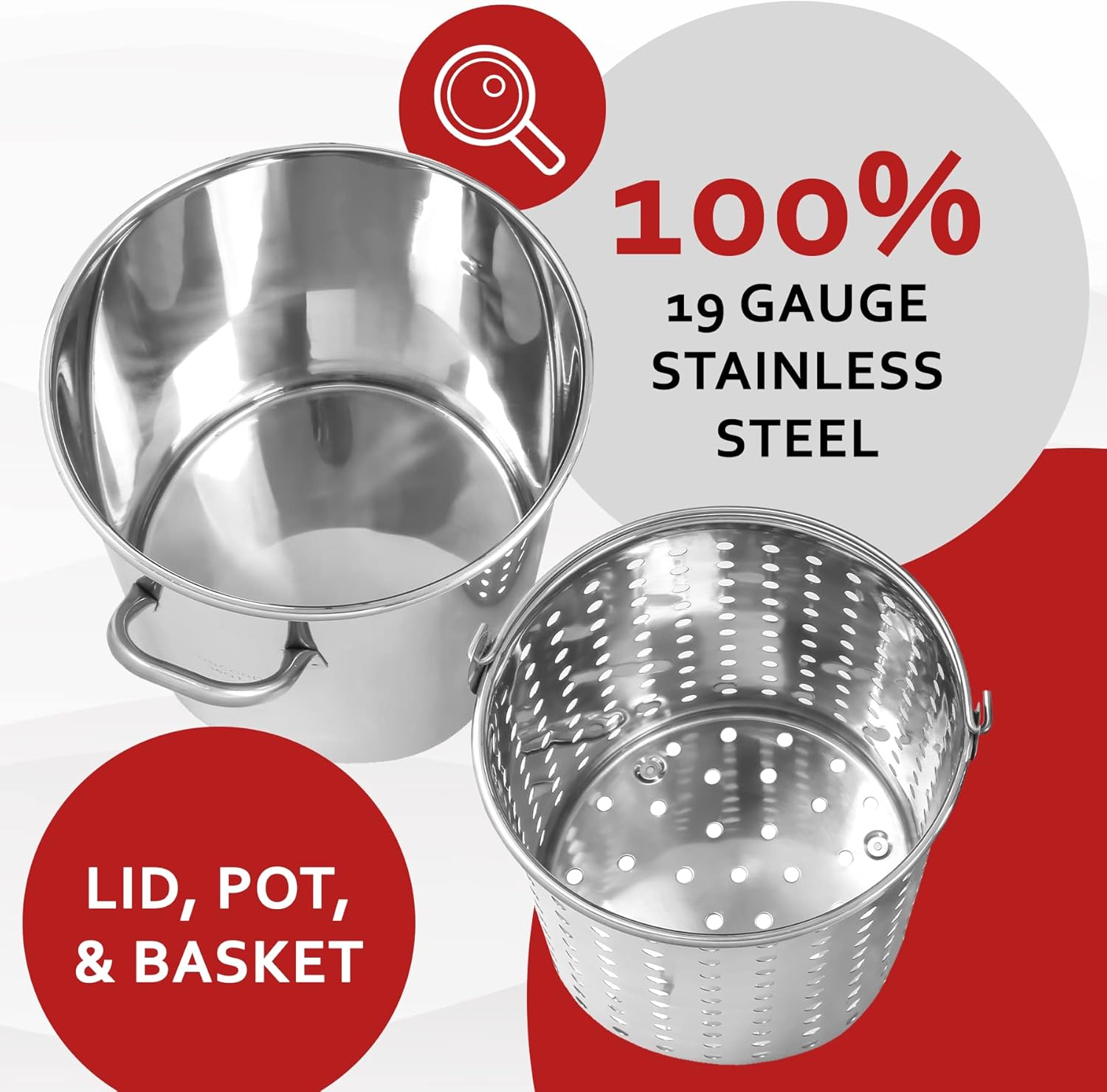 CONCORD 36 QT Stainless Steel Stock Pot w/Basket. Heavy Kettle. Cookware for Boiling (36)