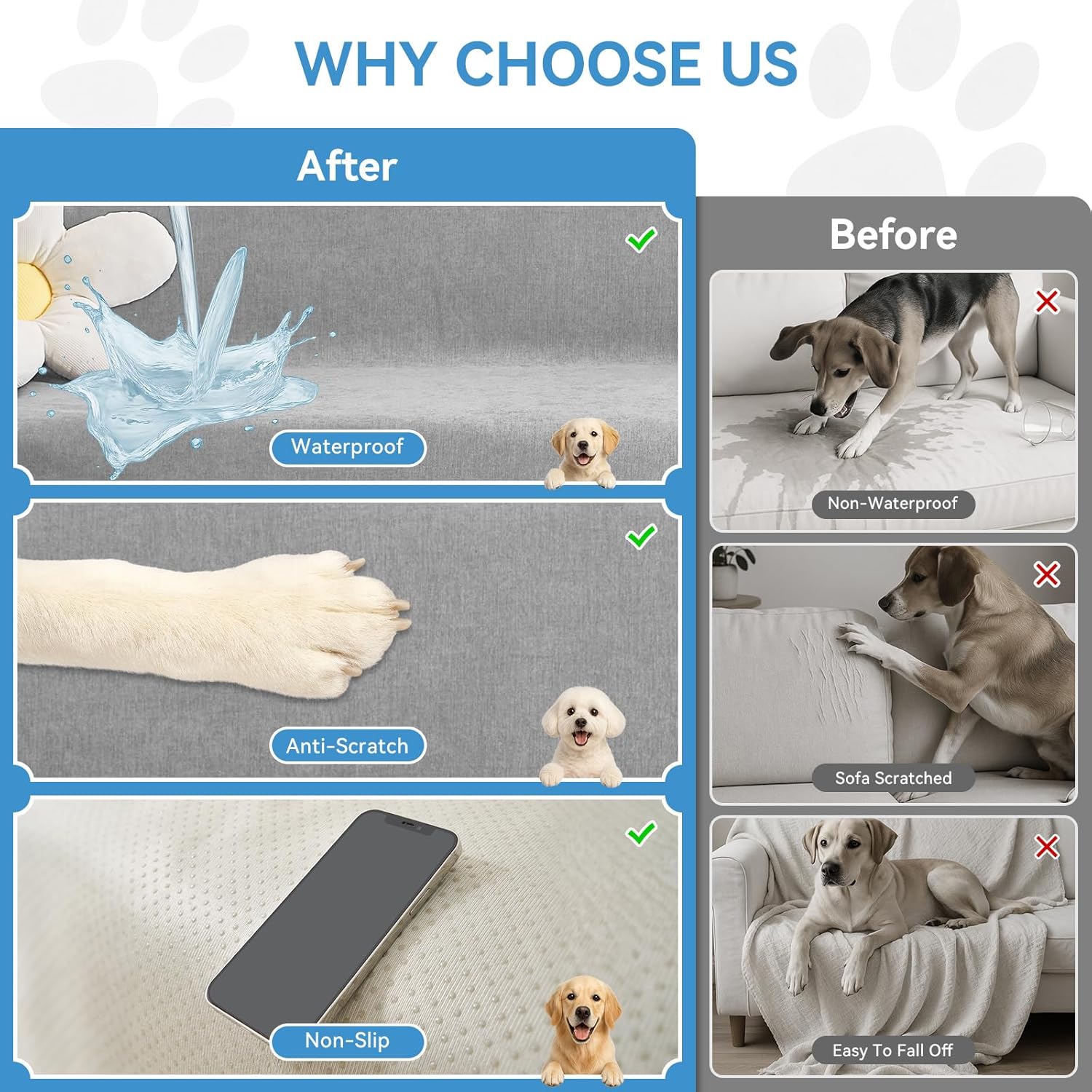 Deep Dream Sectional Couch Covers, 2 Pieces 100% Waterproof L Shaped Sofa Cover, Non Slip Couch Cover for Dogs Cats Washable, Pet Friendly Sofa Slipcovers Furniture Protector (XX-Large, Light Grey)