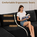 133" Oversized Cloud Boneless Sofa Couch with Chaise, Modern Corduroy U Shaped Modular Sectional Sofa with Deep Seat, Comfy Couch with Cupholders and Storage, No Assembly Required-Black