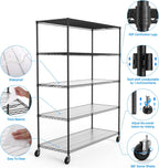 5 Tier 7500lbs Capacity NSF Metal Shelf Wire Shelving Unit, Heavy Duty Adjustable Storage Rack with Wheels & Shelf Liners for Commercial Grade Utility Steel Storage Rack, Black - 82"H x 60"L x 24"D