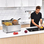Deep Fryer with Basket, 3400w 14Qt Oil Tank/ 6.7Qt Basket x 2, 0.6mm Thickened Stainless Steel Countertop Electric Fryer for Home and Commercial Use, Oil Fryer with Double Overheat Protection