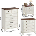Farmhouse Bedroom Dresser and Nightstand Set of 4, 6 Drawer Tall & 5 Drawers Dresser & 2 Drawer Nightstand Set, Rustic Wood Furniture Set for Bedroom, Hallway, White