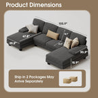 Furmax Sectional Couches for Living Room, U-Shaped Sofa Couch with Linen Fabric, 4 Seat Sofa Set with Double Chaise for Apartment (Corduroy, Dark Grey)