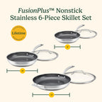 Cuisinart FusionPlus Hybrid Nonstick Stainless Steel Cookware Set, 6-Piece Skillet Cooking Set with PFAS-Free PURELYSEAR Ceramic Non Stick Technology, Scratch Proof, Cool Grip Handles, Dishwasher Safe