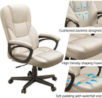 Furmax Office Executive Chair High Back Adjustable Managerial Home Desk Chair, Swivel Computer PU Leather Chair with Lumbar Support (1, Beige)