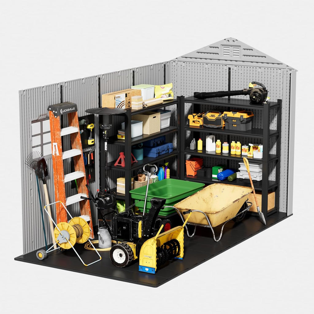 ZZM Outdoor Storage Shed 6x11 Ft  All-Weather Resistant Resin Garden Sheds & Outdoor Storage Clearance with Floor and Windows  Double-Layer Plastic Tool Shed for Backyard  Patio & Lawn (Gray)