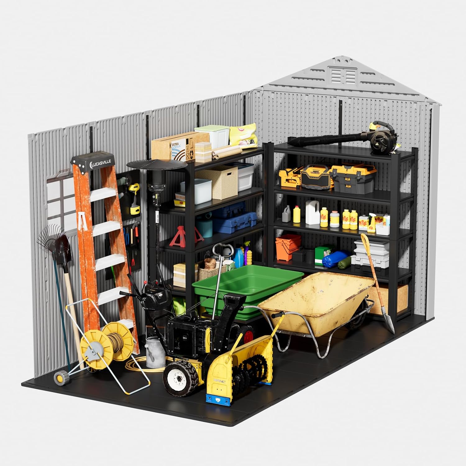 ZZM Outdoor Storage Shed 6x11 Ft  All-Weather Resistant Resin Garden Sheds & Outdoor Storage Clearance with Floor and Windows  Double-Layer Plastic Tool Shed for Backyard  Patio & Lawn (Gray)