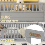 Full Floor Bed with Slats, High Fence and Door, Montessori Floor Bed Full Size, No Box Spring Needed, Easy Assemble Floor Bed(Gray Full)