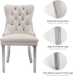 Velvet Dining Chairs Set of 6, Kitchen & Dining Room Chairs Set of 6, Tufted Dining Chairs, Velvet Upholstered, Chrome Metal Legs (Beige)