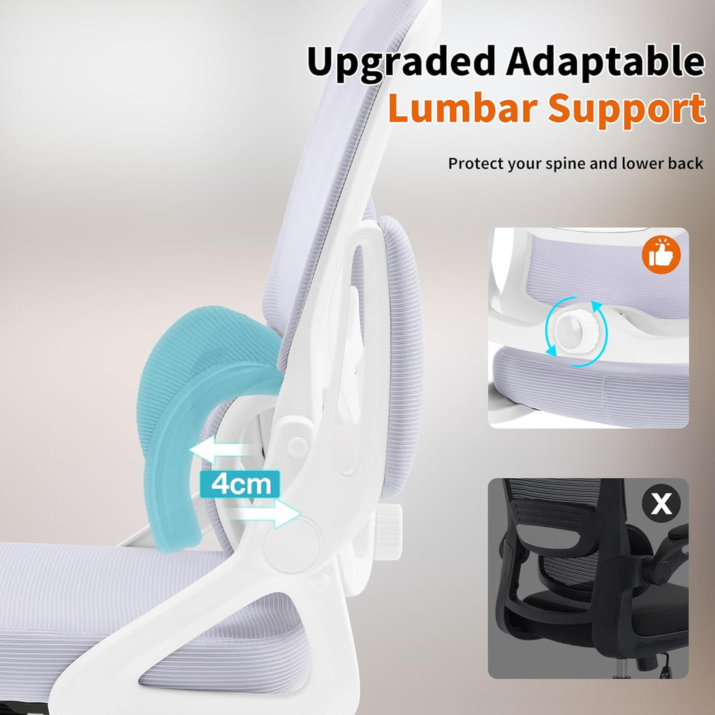 Ergonomic Office Chair,Mesh Office Chair with Lumbar Support,Mid Back Desk Chair with Flip-up Arms,400 lbs Comfy Computer Chair for Home Office