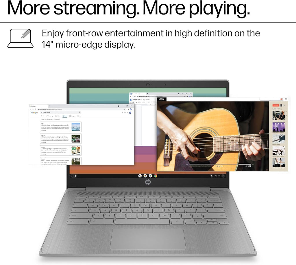 HP Chromebook 14 Laptop (14" Anti-glare  Intel 4-Core Celeron N4120  4GB RAM  128GB Storage (64GB+64GB SD)) for Home & Student  Lightweight  14-Hr Battery Life  Webcam  Wi-Fi  IST HUB  Chrome OS  Grey