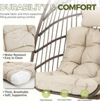 RADIATA Wicker Egg Swing Chair with Stand for Outside, Outdoor Comfy Hanging Egg Patio Chairs with Thick Cushion, 350Lbs Durable Swinging Rattan Chair for Bedroom Porch Backyard Balcony, Brown, Tan