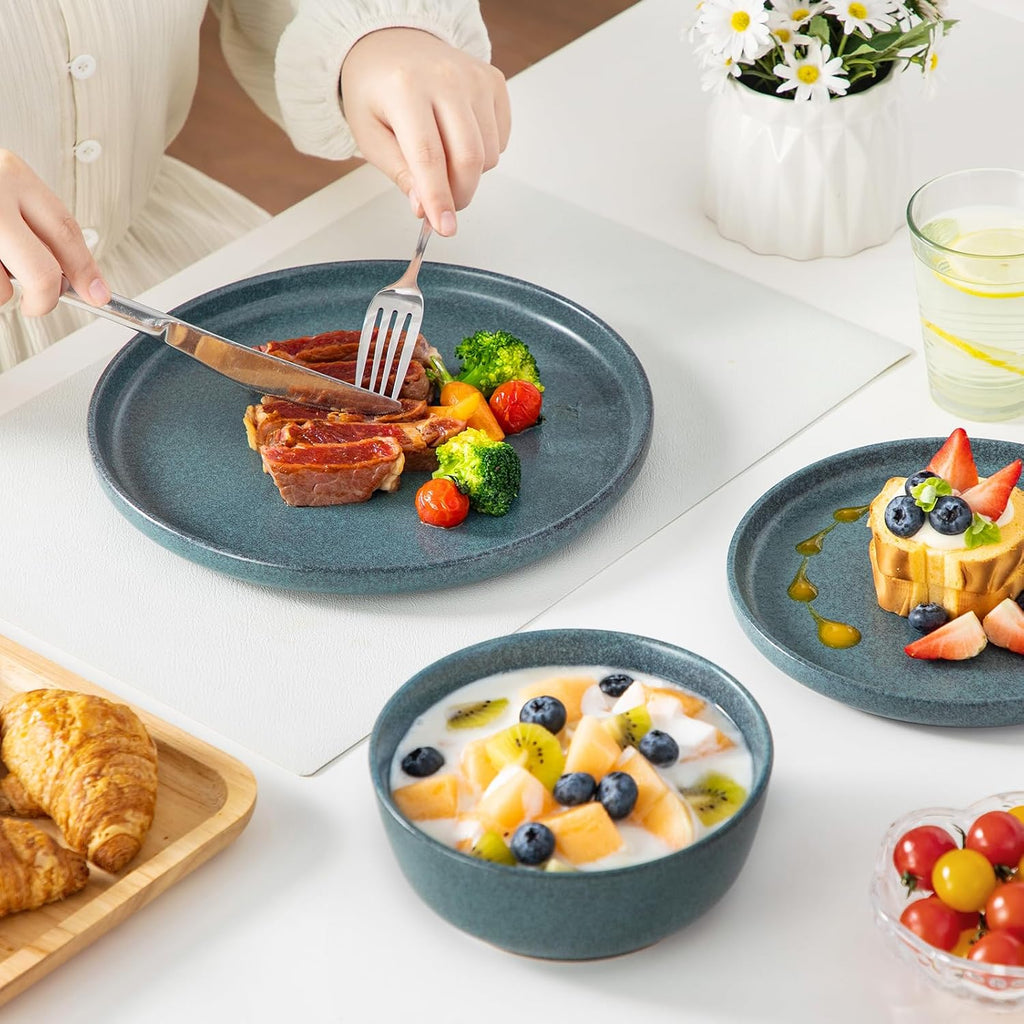 vancasso Plates and Bowls Sets, 18 Pieces Modern Ceramic Dinnerware Set for 6, Dish Set for Kitchen, Dinner Set Stoneware Dishware Set Microwave and Dishwasher Safe, Blue, Series ZERMATT
