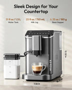 Fully Automatic Espresso Machine, 20 Bar Coffee Maker with Grinder and Integrated Milk Frother, Automatic Espresso Machine with Touch Screen, 15-Grind Settings Coffee Machine for Home, Silver