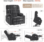 MCombo Oversized Power Lift Recliner Chair for Elderly, Dual Motor Lift Chair with Heat and Massage, Lay Flat Lift Chair for Big and Tall, Cup Holders, Fabric R7891 (Oversize, Dark Gray)