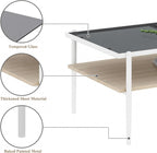 Casaphoria Rectangle Coffee Table with Gray Tempered Glass Top, Modern 2-Tier Center Cocktail Table with White Metal Legs and Wood MDF Storage Shelf for Living Room Apartment, 38 Inch, 220 LBS