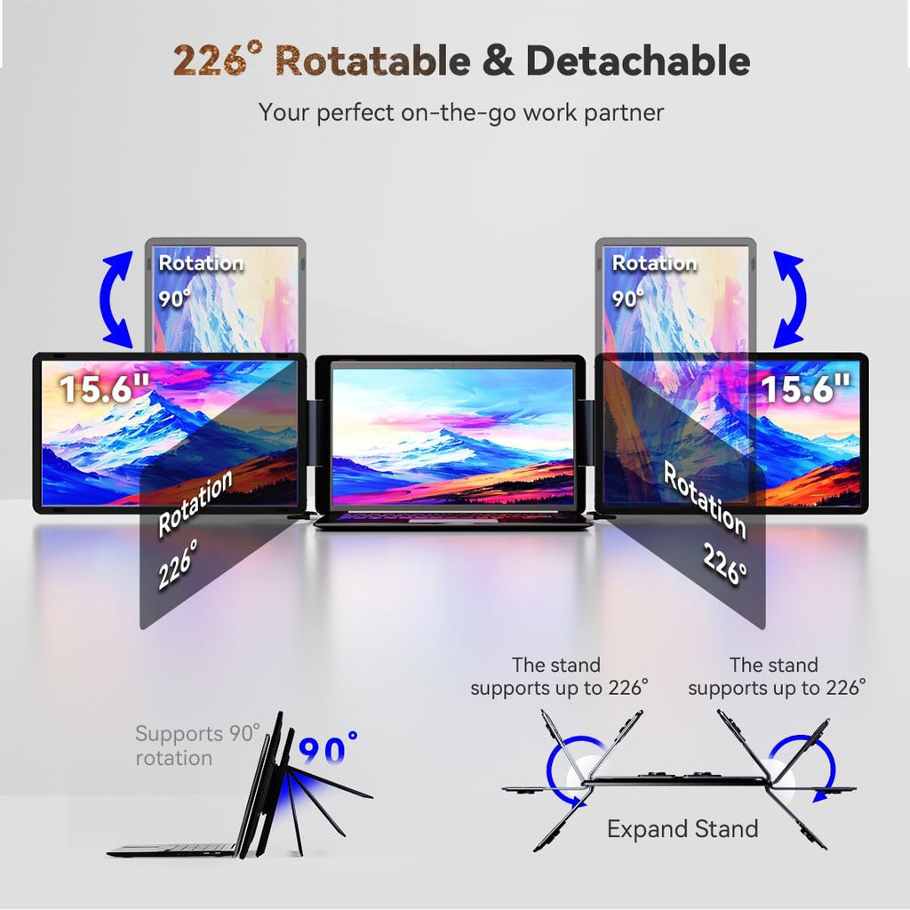 15.6" Detachable Laptop Screen Extender  FHD 1080P IPS Dual/Triple Portable Monitor for Laptop  USB-C/HDMI Plug & Play  Multi/Extra Travel Display Computer Monitor for 12-18.5" Win/Mac/Android-S9H