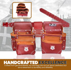 Professional 11 Pockets Leather Tool Pouch Bags/Carpenter Tool Belt Set | Heavy-duty Drywall Pouch, Electrician Pouch, And Framing Tool Belt Pouches (Maroon, Standard)