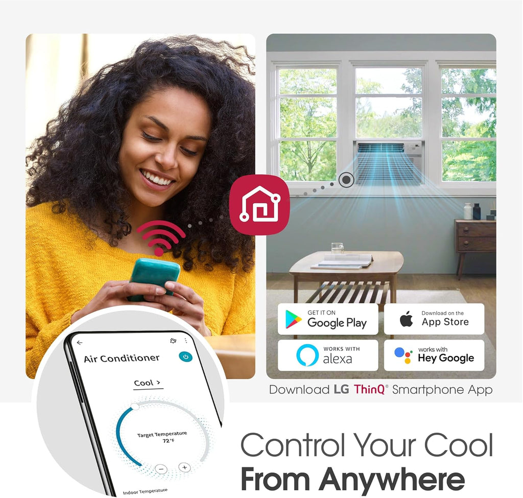 LG LW1024RSMX Window Conditioner, Wi-Fi Enabled w/Remote, 450 Sq.Ft, 4-Way Air Deflection, 3 Cooling and Fan Speeds, 115V, 10,000 BTU, White