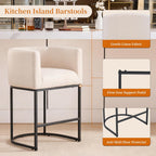 26" Counter Height Bar Stools Set of 3, Linen Fabric Upholstered Kitchen Counter Bar Stools, Modern Barrel Accent Barstools for Island with Backrest and Arms, Black Metal Frames, Linen