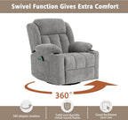 Rocker Swivel Recliner Chair for Adults, Overstuffed Large Manual Recliner Glider with Massage and Heat, Comfy Soft Fabric Living Room Reclining Sofa Chair (Lime Gray)