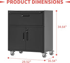 Metal Mobile Tool Storage Cabinet with Wheels,Black Heavy Duty Rolling Tool Cabinets for Garage,Metal Storage Cabinets with 2 Locking Doors and 1 Drawer,Assembly Required