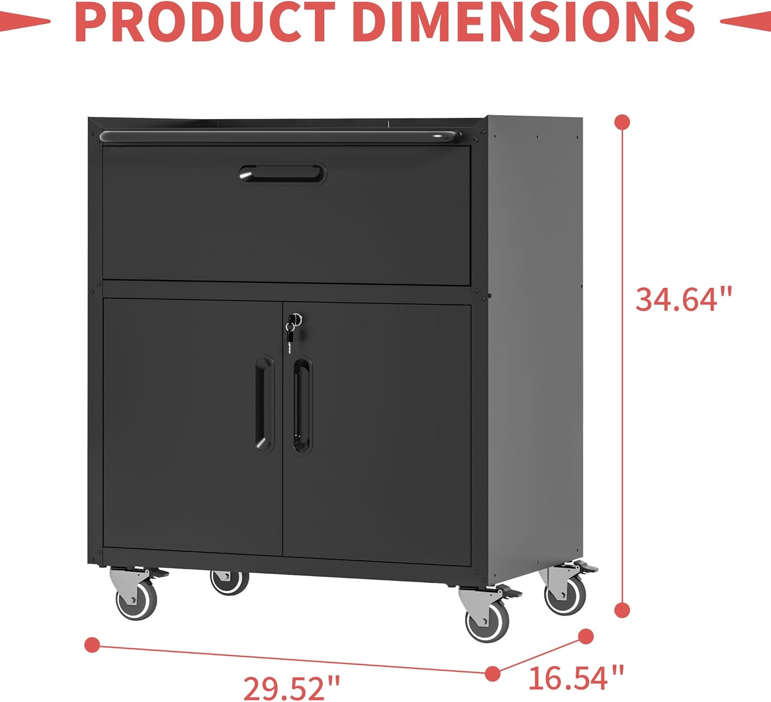 Metal Mobile Tool Storage Cabinet with Wheels,Black Heavy Duty Rolling Tool Cabinets for Garage,Metal Storage Cabinets with 2 Locking Doors and 1 Drawer,Assembly Required